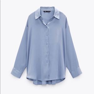NWT Zara Light Blue Satin Effect Shirt sz XL
